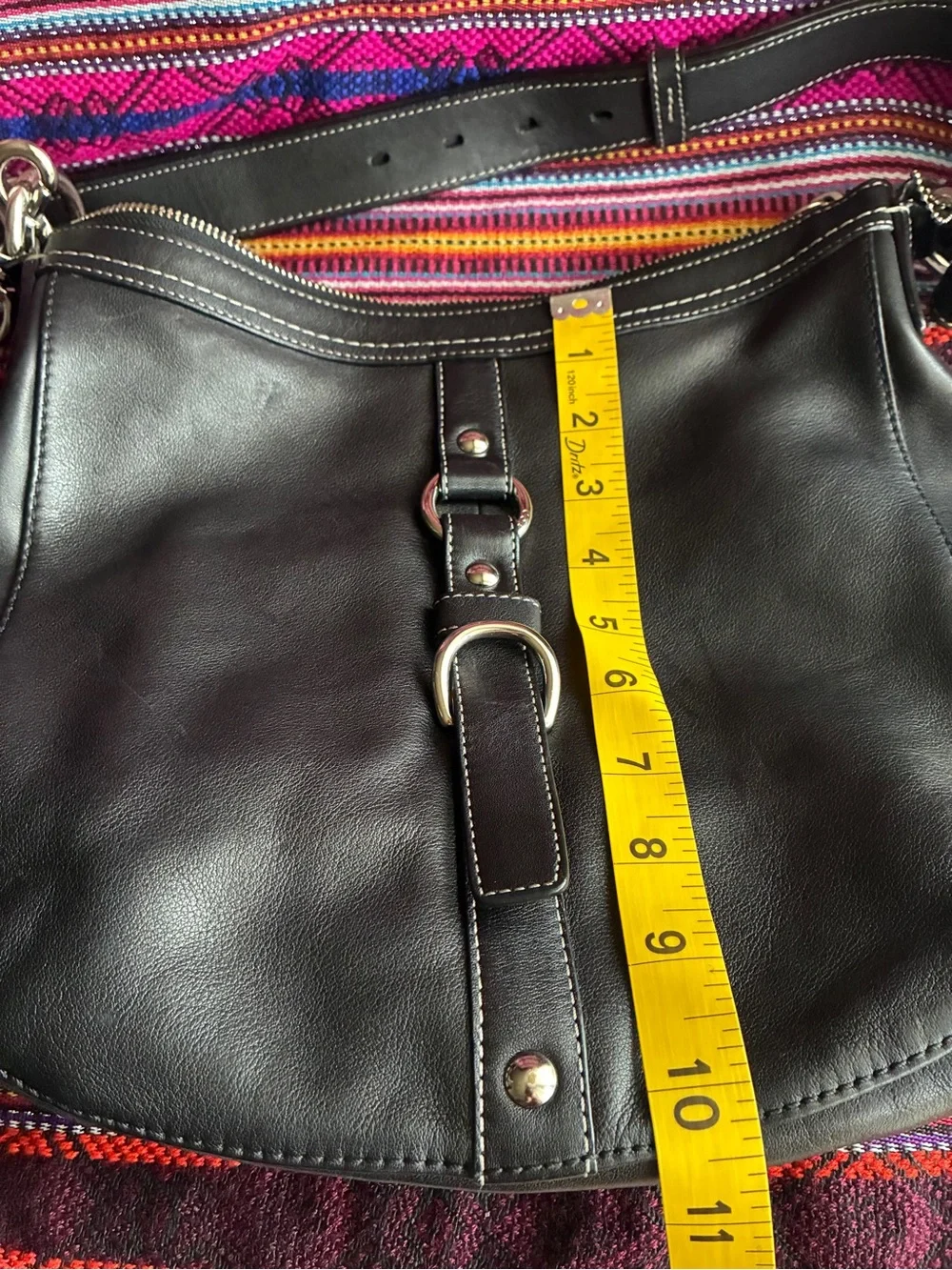 Coach Black Leather Crossbody with Silver Ring Detail